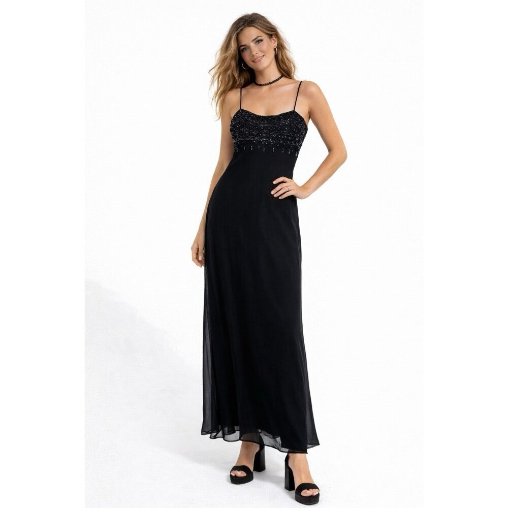 vintage 90s BETSEY & ADAM maxi dress black 4 formal beaded cocktail chiffon
